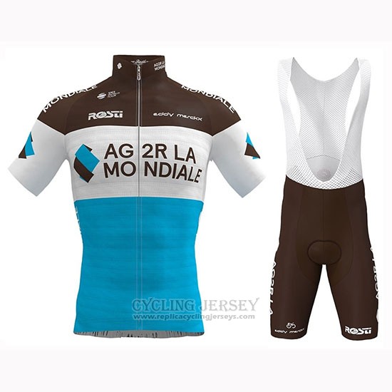 2019 Cycling Jersey Ag2r La Mondiale Marron White Blue Short Sleeve and Bib Short